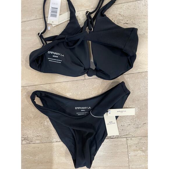 NWT Epiphany LA Push Bikini Top & High Cut Bikini Bottom Set Black Women's S/M - Picture 7 of 8